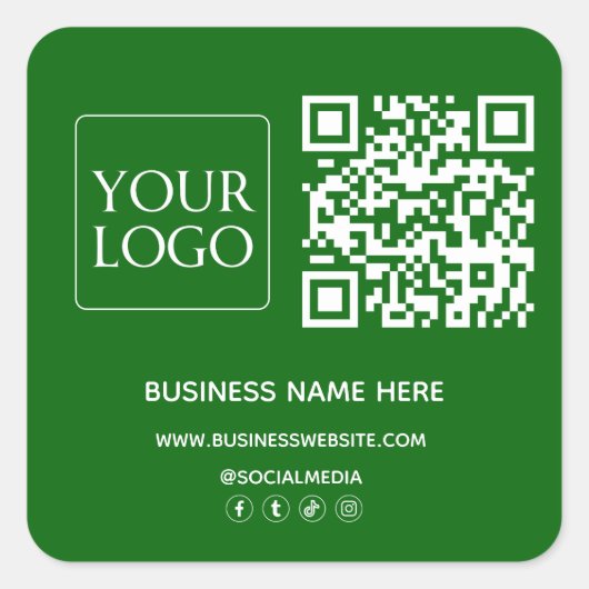 Website des Emerald Green QR Code Business-Logos Quadratischer Aufkleber (Vorderseite)