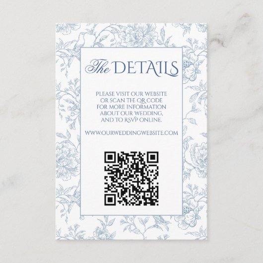 Website des französischen Blue Floral Toile QR-Cod Begleitkarte (Vorderseite)