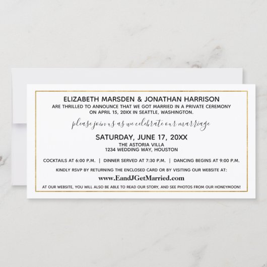 Website Einfach elegant Gold Nur verheiratet Ankündigung (Rückseite)