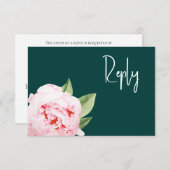 Website Elegant Dark Moody Emerald Blush Floral RSVP Karte (Vorne/Hinten)