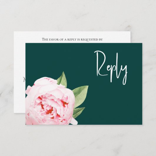 Website Elegant Dark Moody Emerald Blush Floral RSVP Karte (Vorne/Hinten)
