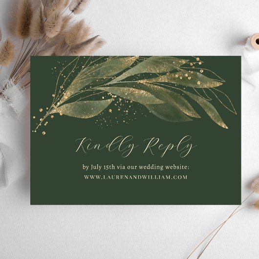 Website "Elegant Green Green Gold Wedding" RSVP Karte