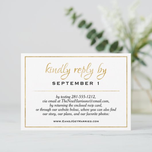 Website Elegante Gold Script Wedding/Empfang UAWG RSVP Karte (Stehend Vorderseite)