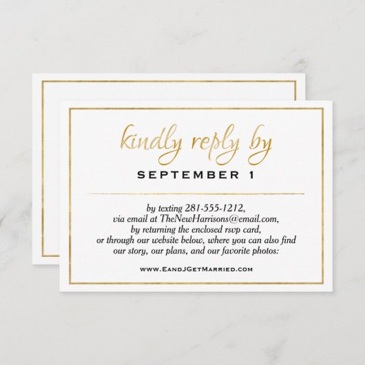 Website Elegante Gold Script Wedding/Empfang UAWG RSVP Karte (Vorne/Hinten)