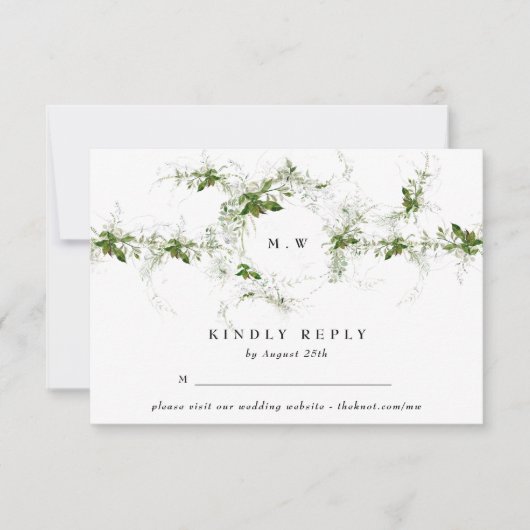 Website | Eukalyptus Monogram Wedding RSVP Karte (Vorderseite)
