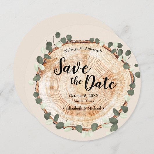 Website Eukalyptus Wood Cut Slice QR CODE Hochzeit Einladung (Vorne/Hinten)