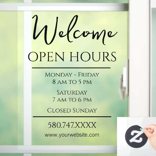 Website-Fenster "Business Welcome and Open Hours" Fensteraufkleber (Zuhause)