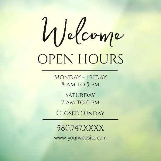 Website-Fenster "Business Welcome and Open Hours" Fensteraufkleber (Blatt 3)