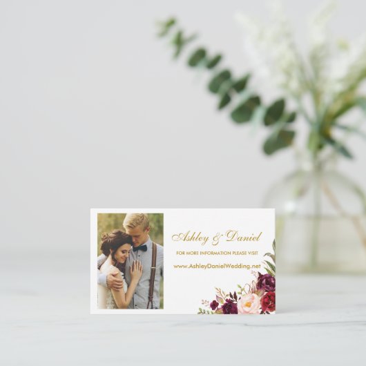 Website für das Hochzeitburgundy-Foto Einsteckkart Begleitkarte (Stehend Vorderseite)