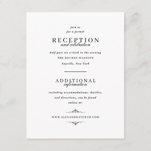 Website für Empfang- und Hochzeitsinformationen Begleitkarte (Vorderseite)