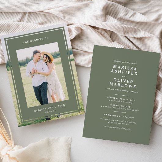 Website für Hochzeiten auf Gerahmtem Foto auf zwei Einladung