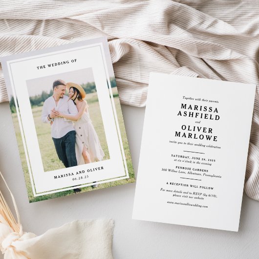 Website für Hochzeiten auf Gerahmtem Foto auf zwei Einladung