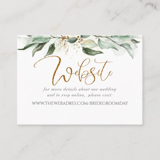 Website für Hochzeiten Gold Greenery Visitenkarte (Vorderseite)