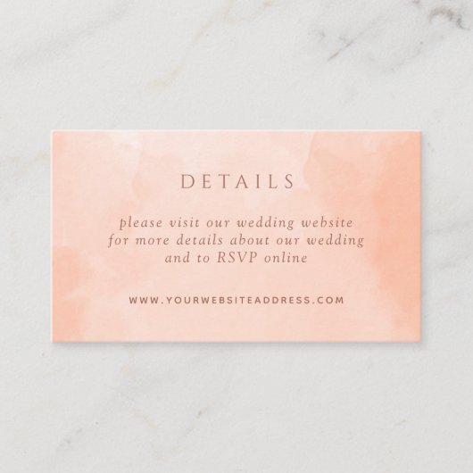 Website für Hochzeiten im eleganten Peach Watercol Begleitkarte (Vorderseite)