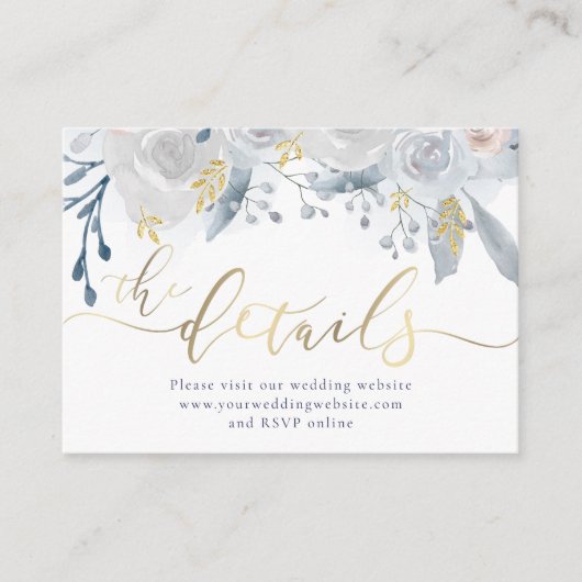 Website für Hochzeiten in blauen Aquarellen-Blume Begleitkarte (Vorderseite)