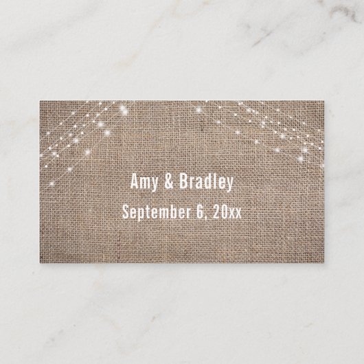 Website für Hochzeiten mit Skript, Burlap & Light  Begleitkarte (Rückseite)