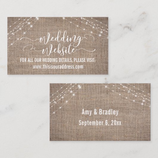Website für Hochzeiten mit Skript, Burlap & Light Begleitkarte (Vorne/Hinten)