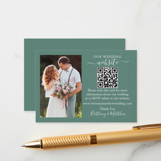 Website für Hochzeiten QR Foto Eukalyptus Green Begleitkarte (Vorderseite/Rückseite Beispiel)