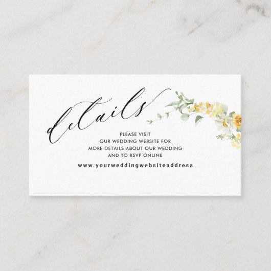Website für Hochzeiten von Chic Yellow Floral / De Begleitkarte (Vorderseite)