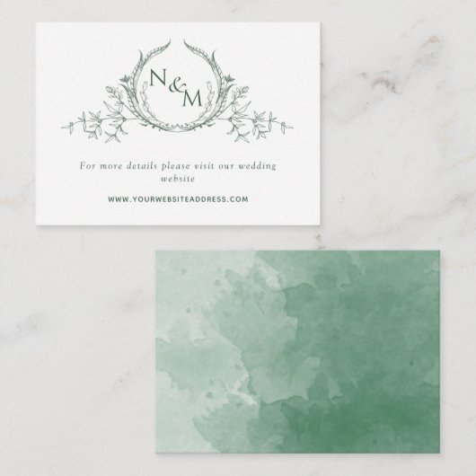 Website für Hochzeiten von Green Watercolor Monogr Begleitkarte (Vorne/Hinten)