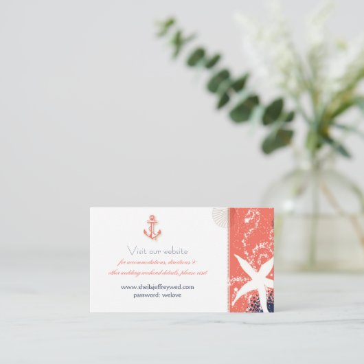 Website für Hochzeiten von Korallen und Navy Begleitkarte (Stehend Vorderseite)