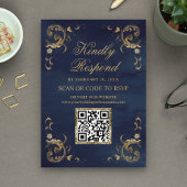Website für Hochzeiten von Navy Blue Gold QR Code Begleitkarte
