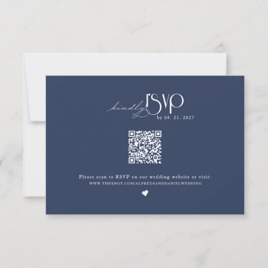 Website für Hochzeiten von Navy Blue QR Code RSVP Karte (Vorderseite)