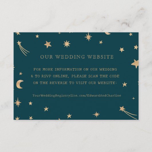 Website für Hochzeiten von Navy Moon Gold Stars |  Begleitkarte (Vorderseite)