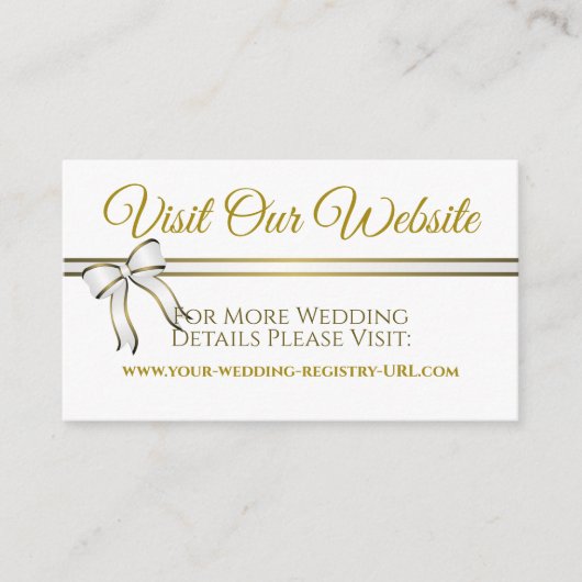 Website für Hochzeiten von White & Gold Ribbon Begleitkarte (Vorderseite)