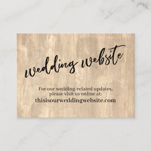 Website für rustikale Hochzeiten mit Holz und Läss Begleitkarte (Vorderseite)