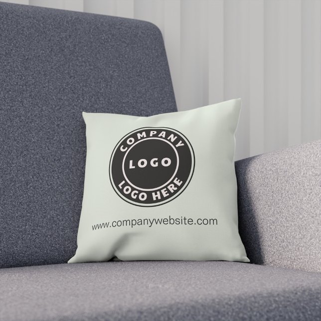 Website für Unternehmen hinzufügen Kissen (Business Logo Elegant Light Sage Throw Pillow)