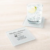 Website für Veranstaltungsplaner mit dem Namen Q R Glasuntersetzer (Schrägansicht)