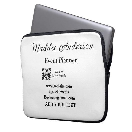 Website für Veranstaltungsplaner mit dem Namen Q R Laptopschutzhülle (Vorderseite Links)