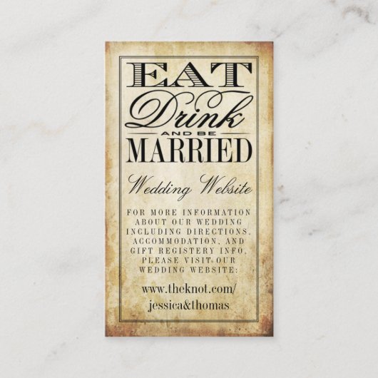 Website für Verheiratete Hochzeiten zu essen, zu t Begleitkarte (Vorderseite)