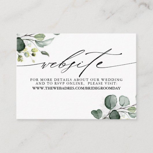 Website "Grüne und Eukalyptus Wedding" Begleitkarte (Vorderseite)