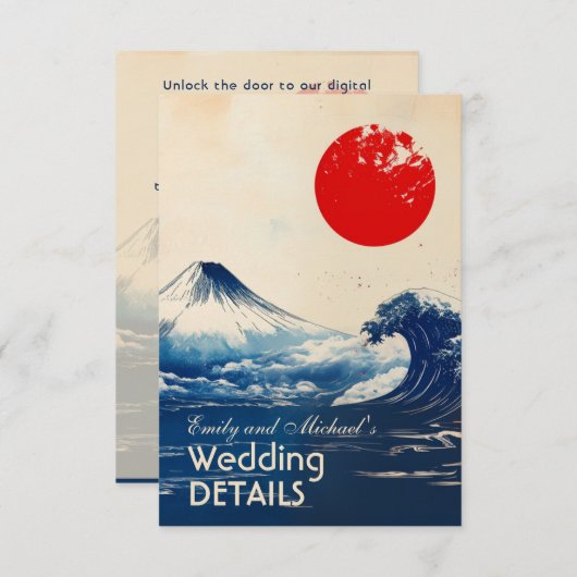 Website Hochzeit + QR Japonesque Harmonie mit Fuji Begleitkarte (Vorne/Hinten)