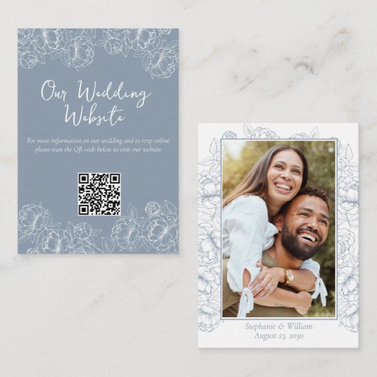 Website Hochzeiten Dusty Blue Boho Botanischer Enc Begleitkarte (Vorne/Hinten)