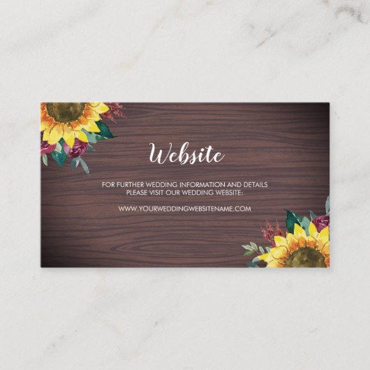 Website-Karte für rustikale Sonnenblumenblumen Visitenkarte (Vorderseite)