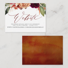 Website-Karte von Burgundy Red Orange Floral Weddi Visitenkarte