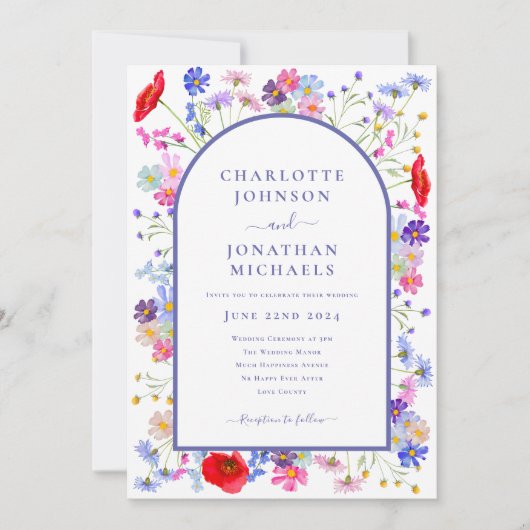 Website QR-Code der farbigen Wildblume Einladung (Vorderseite)