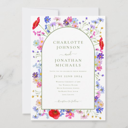 Website QR-Code der farbigen Wildblume Einladung (Vorderseite)