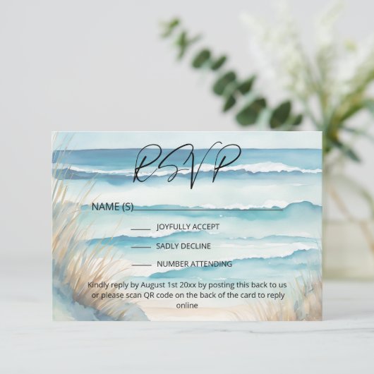 Website QR-Code für Hochzeiten von Wasserfarben am RSVP Karte (Stehend Vorderseite)