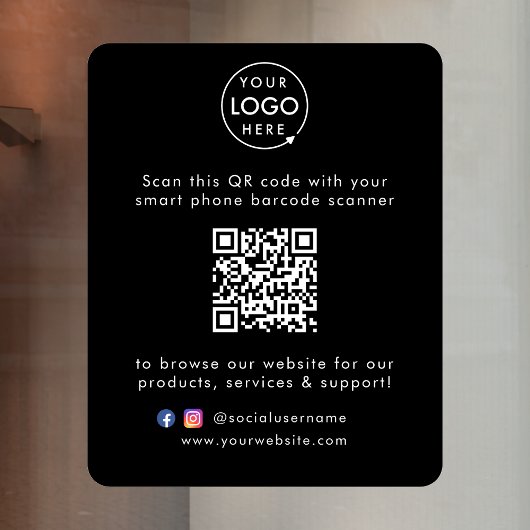 Website | QR Code Modernes, stilvolles Schwarz Fensteraufkleber