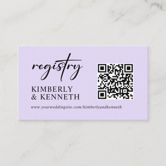 Website QR Code Registry Lila Lavendel Wedding Begleitkarte (Vorderseite)