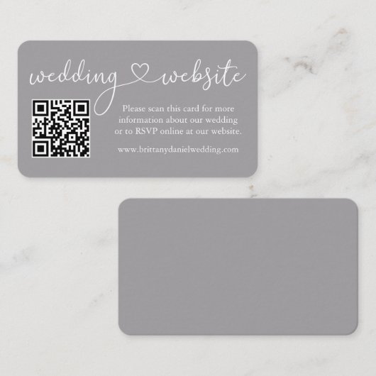 Website QR Gray (Modernes kalligrafisches Herz-Hoc Begleitkarte (Vorne/Hinten)