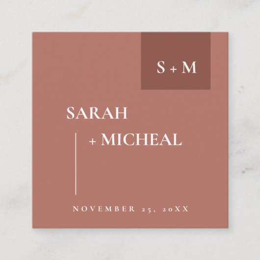 WEBSITE SCANDI TERRACOTTA RUST MONOGRAM WEDING QUADRATISCHE VISITENKARTE (Vorderseite)