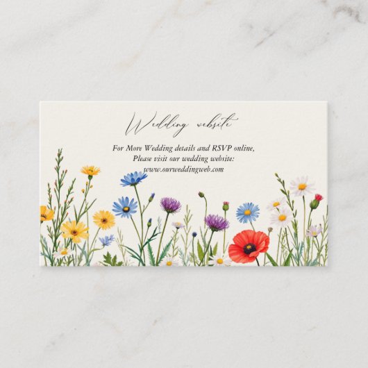 Website Spring Wild Blume Meadow Wedding Begleitkarte (Vorderseite)