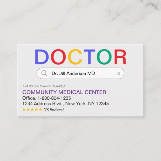 Website-Suchergebnis Ärzteernennung Visitenkarte (Vorderseite)