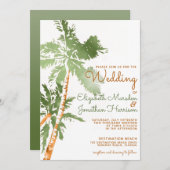Website Tropical Green Gold Palm Trees Hochzeit Einladung (Vorne/Hinten)