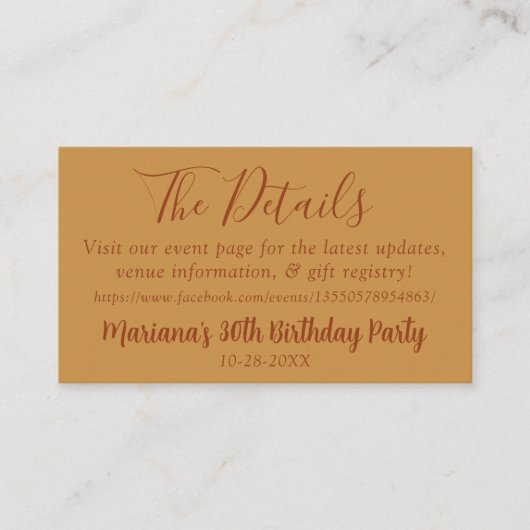 Website-Umschließungskarte für Ereignis-Details zu Begleitkarte (Vorderseite)